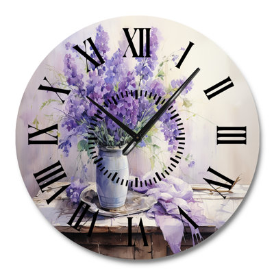 Violets Farmhouse Still Life - Violets Black Face Wall Clock
