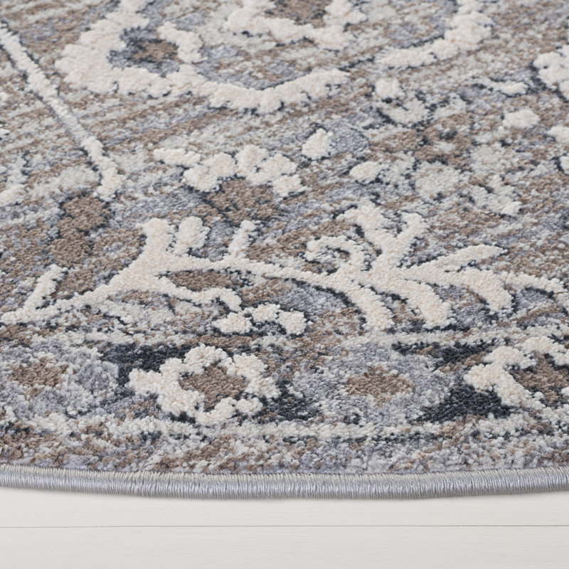 Oriental Area Rug in Grey / Ivory, Round 6'7"