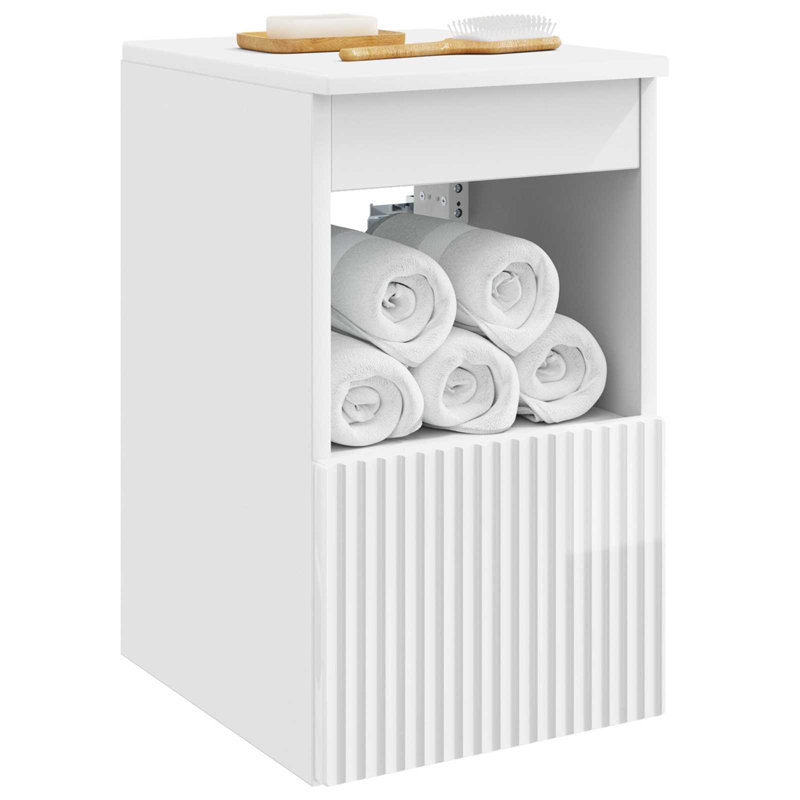 Engineered Wood Bathroom Cabinet, 50cm H x 30cm W x 44.5cm D, High Gloss White