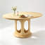 Table de salle à manger ovale extensible avec rangement dissimulé, table de cuisine à pied central, 4 à 6 couverts, forme ronde à ovale, couleur naturelle-656749932