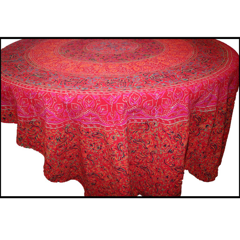Ontiveros Block Printed Tablecloth, 90" x 60", Red