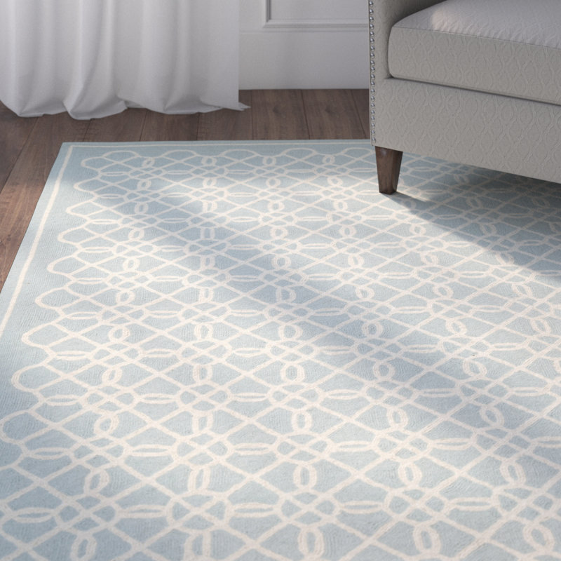 Hollander Hand-Hooked Wool Blue Area Rug, Rectangle 3'9" x 5'9"
