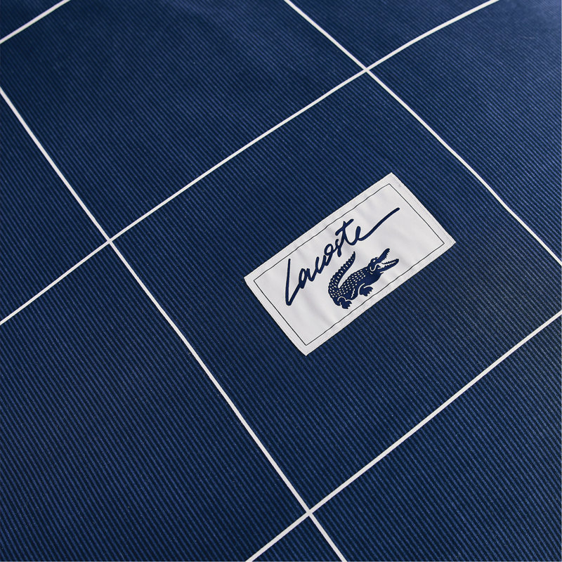 Lacoste Tennis Check 100% Cotton Comforter Set, Soft Breathable All-Season with Embroidered Crocodile, Twin 2-Piece Navy