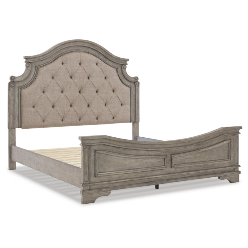 Transitional Gray Upholstered California King Bed with Drawer