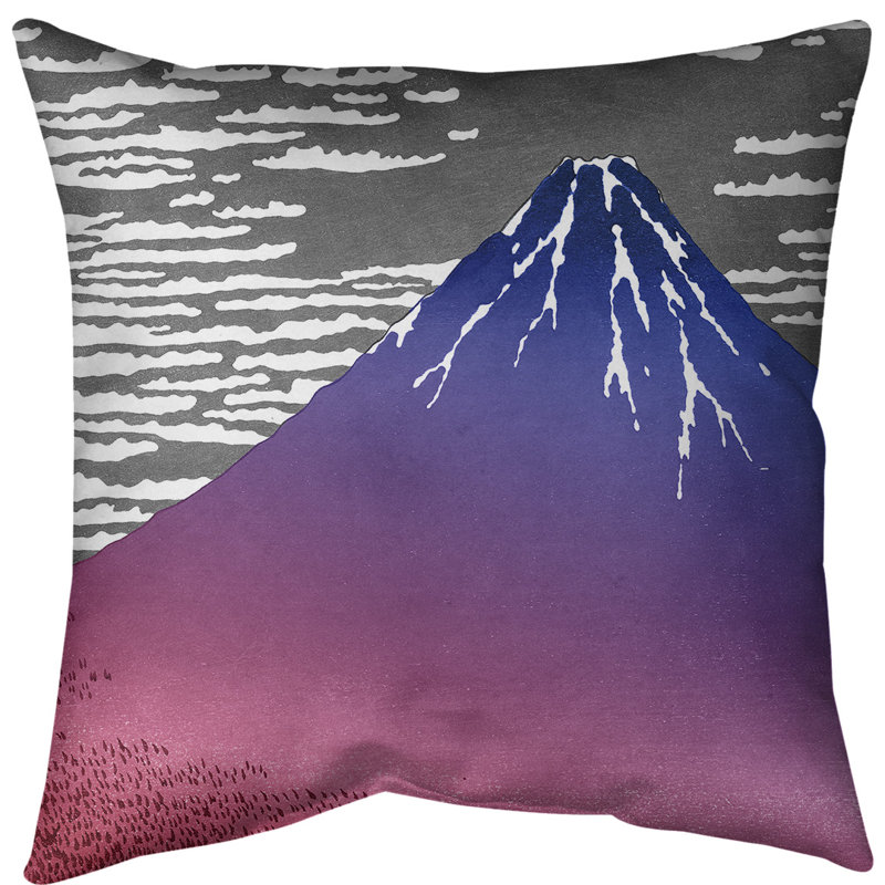 Coussin katsushika hokusai, fine vent clair matinée, Rose et bleu ombragé, Simili suède