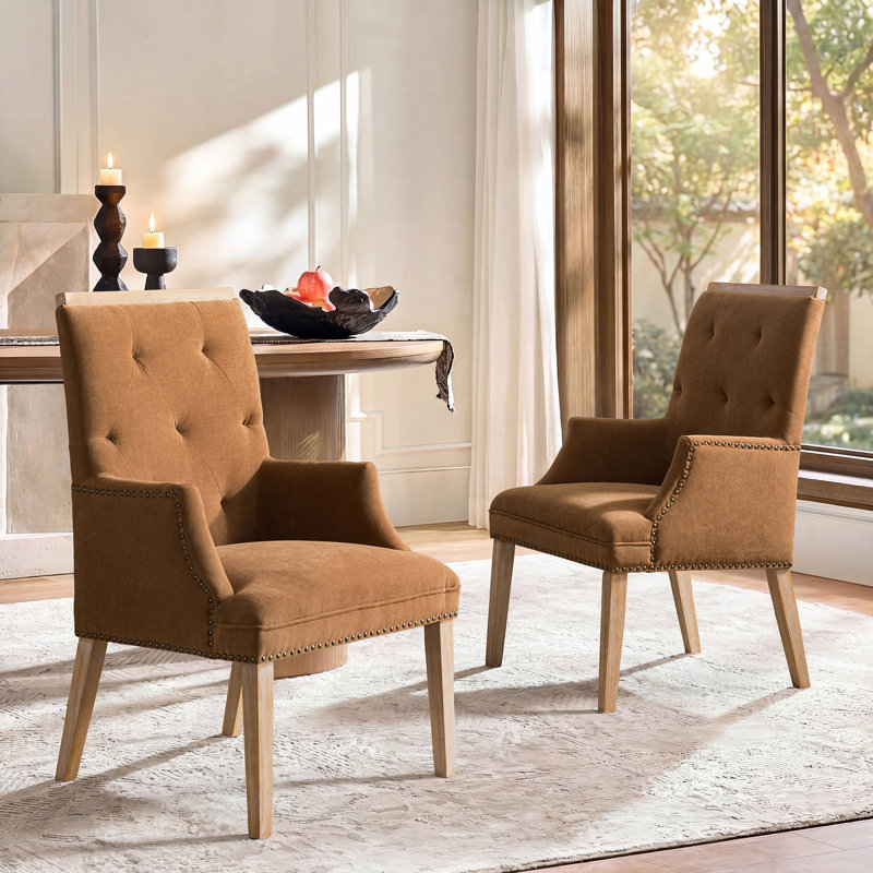 Ensemble de 2 chaises de salle à manger Ponce Noble de style ferme, capitonnées, avec pieds en bois massif, largeur 57 cm (22,5 po).