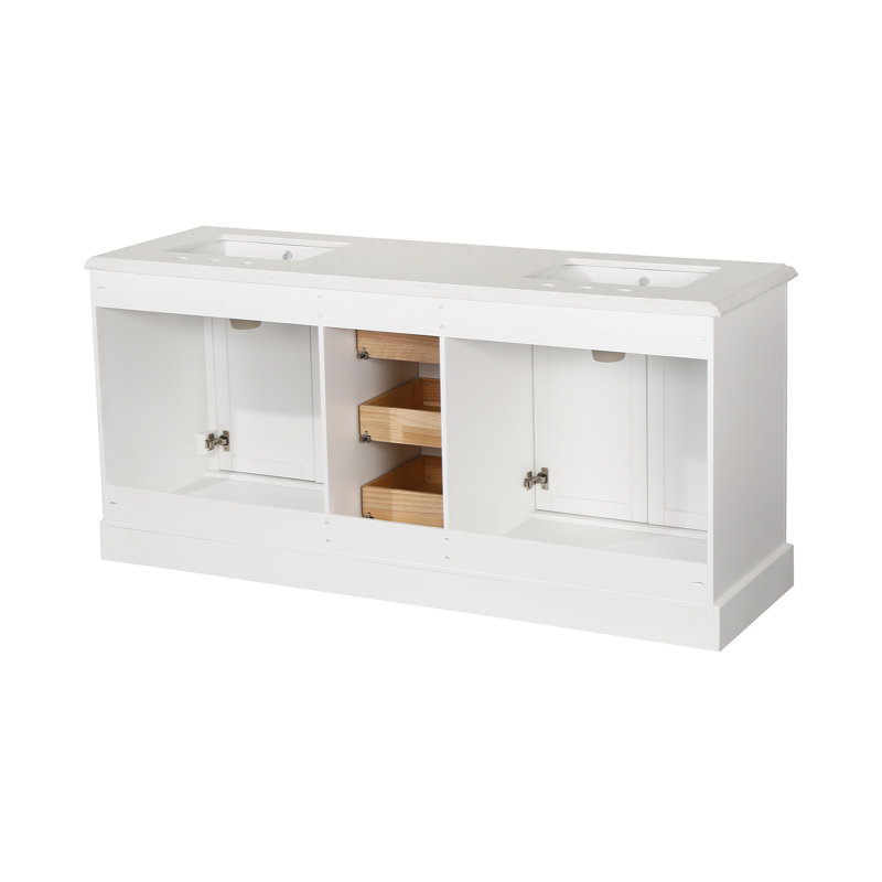 72'' White Plywood Double Bathroom Vanity with Marble Top