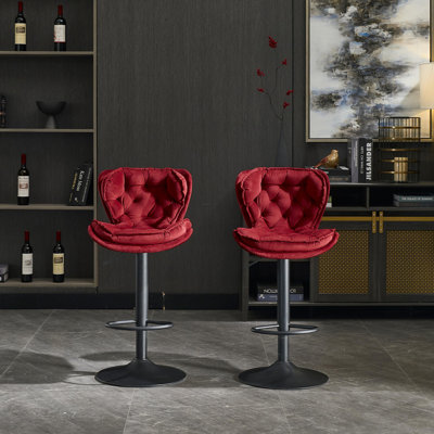 2 Pieces Bar Stools With Tufted Seat, Upholstered Bar Stools With Metal Base, Modern Barstool For Home