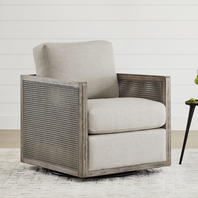 Fauteuil pivotant rembourré en rotin de 27,6 po Wynyard, Gris clair, Gris