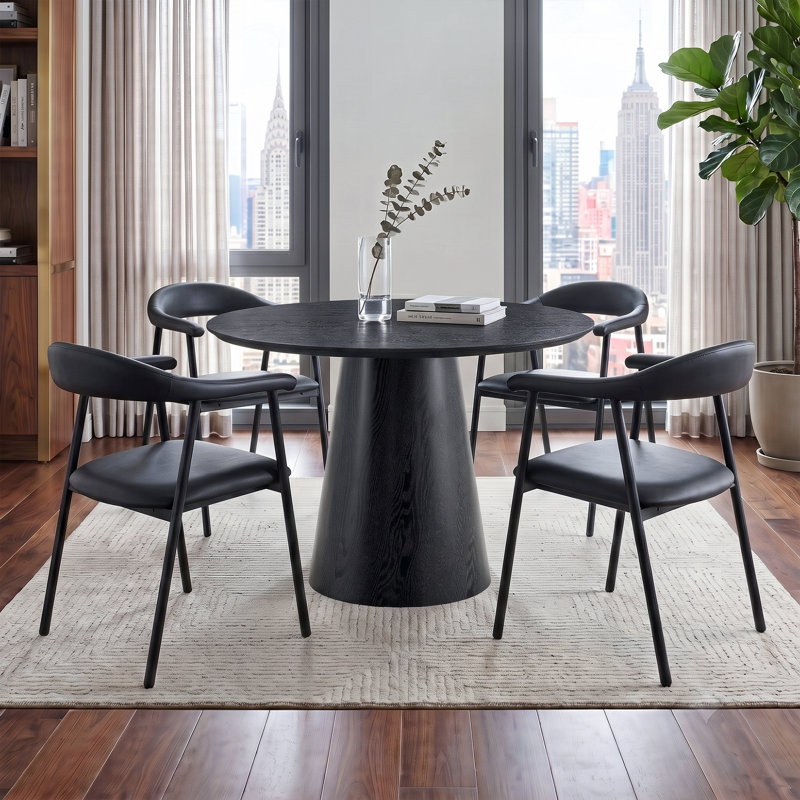 Ensemble de salle à manger 5 pièces rond avec guéridon 45,2 pouces et 4 chaises rembourrées, Black, Black