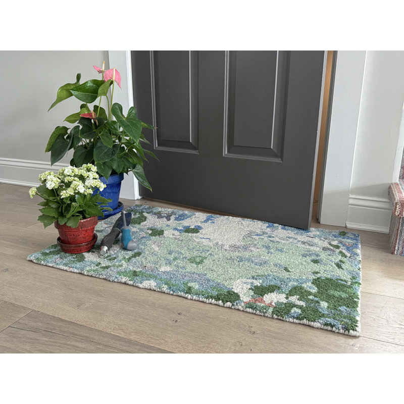 Wildflowers Hand-Tufted Recycled Polyester Indoor/Outdoor Blue Area Rug, Round 7'