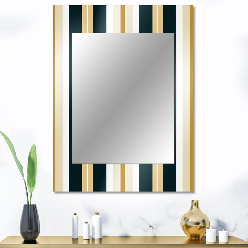 Zahrea Classic Beige And Green Elegance Striped Pattern - striped  Decorative Mirror, Striped, Abstract Wall Mirror, Printed Metal Art