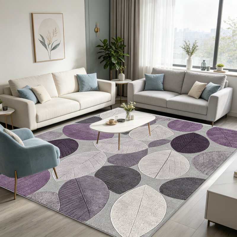 Lavender Grey Leaf Abstract carpet-easy to clean, machine-washable, soft and comfortable; suitable for door mats, kitchens, living rooms, bedrooms, corridors, and laundry areas. Easy to clean, durable carpet for home decoration.