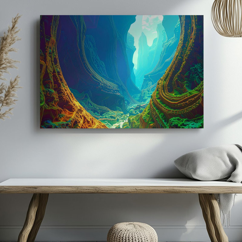Toile, art mural, paysage de canyon fractal, toile de fond Alien World avec motifs dynamiques, prêt à accrocher