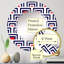 Carrés géométriques bleus et rouges - Miroir mural à motif rond-337386826