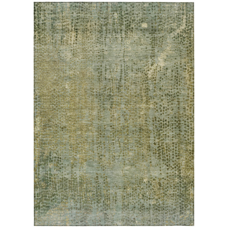 Tapis extérieur lavable abstrait vert et ivoire 10 pi x 14 pi