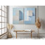 Reproduction d'art géométrique abstraite sur toile - ensemble d'art mural bleu beige - décor architectural minimaliste pour le salon ou le bureau - reproduction d'art, 2 pièces