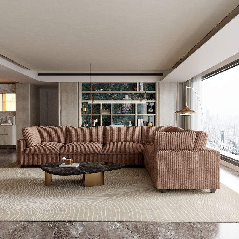 Upholstered L-Shaped Sectional, Fausse fourrure brune