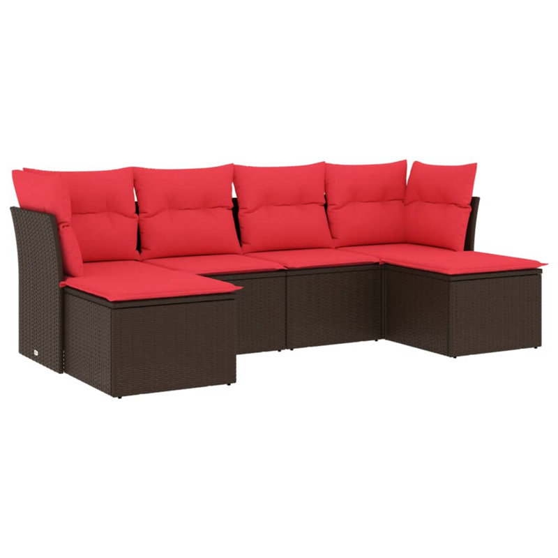Ensemble de canapé de patio 7 pièces avec coussins en rotin de polyester noir