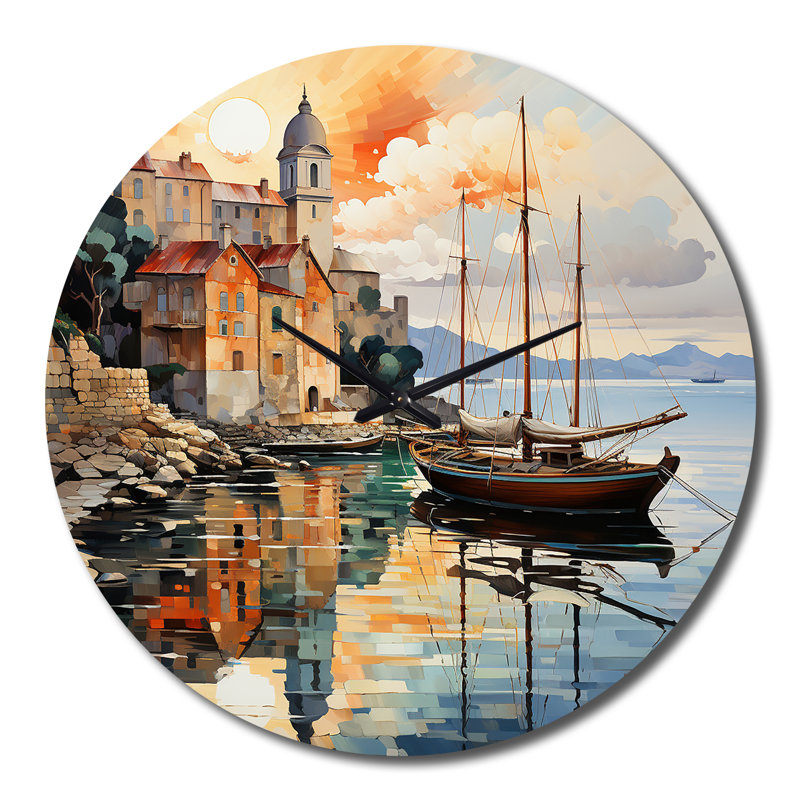 Port côtier de la tranquillité I - Horloge murale nautique et de plage, Très grand