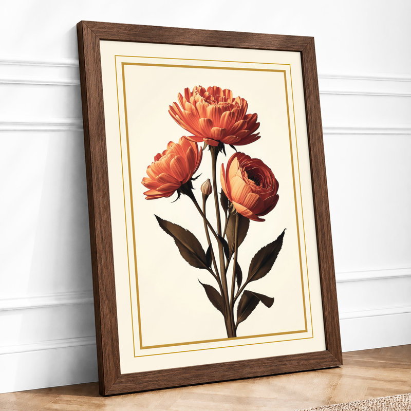 Carnation Studies Botanical - Framed Print, A4 - 29.7 x 21.0 cm, Walnut