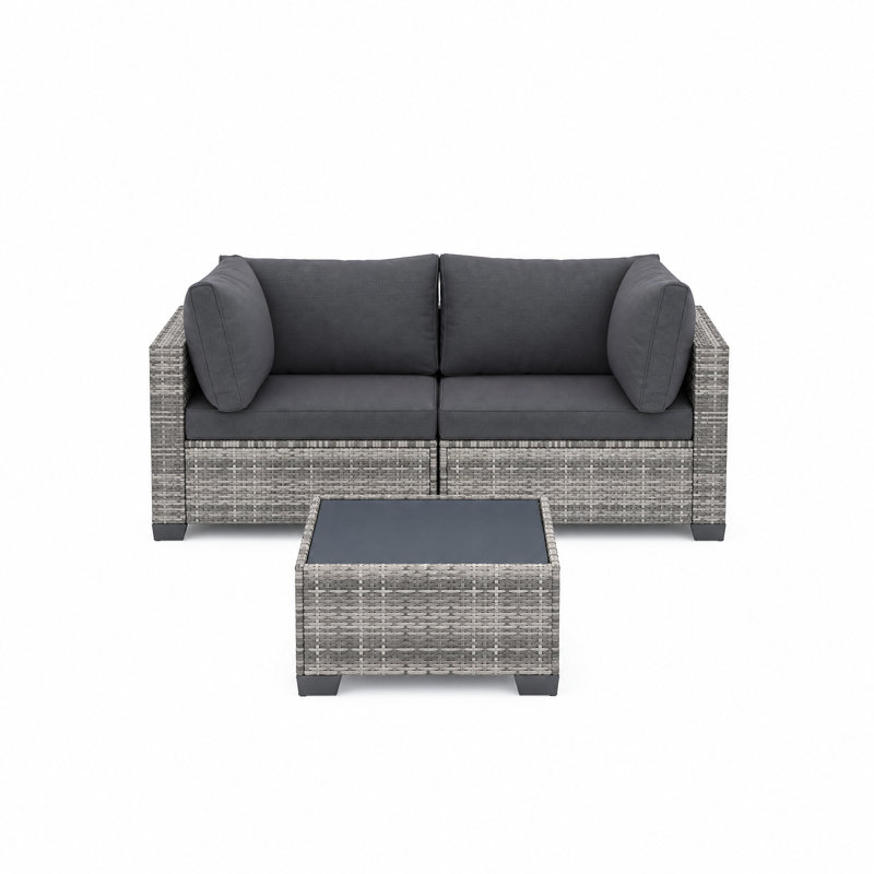 Chaise de patio d'extérieur en osier avec table basse (ensemble de 3)
