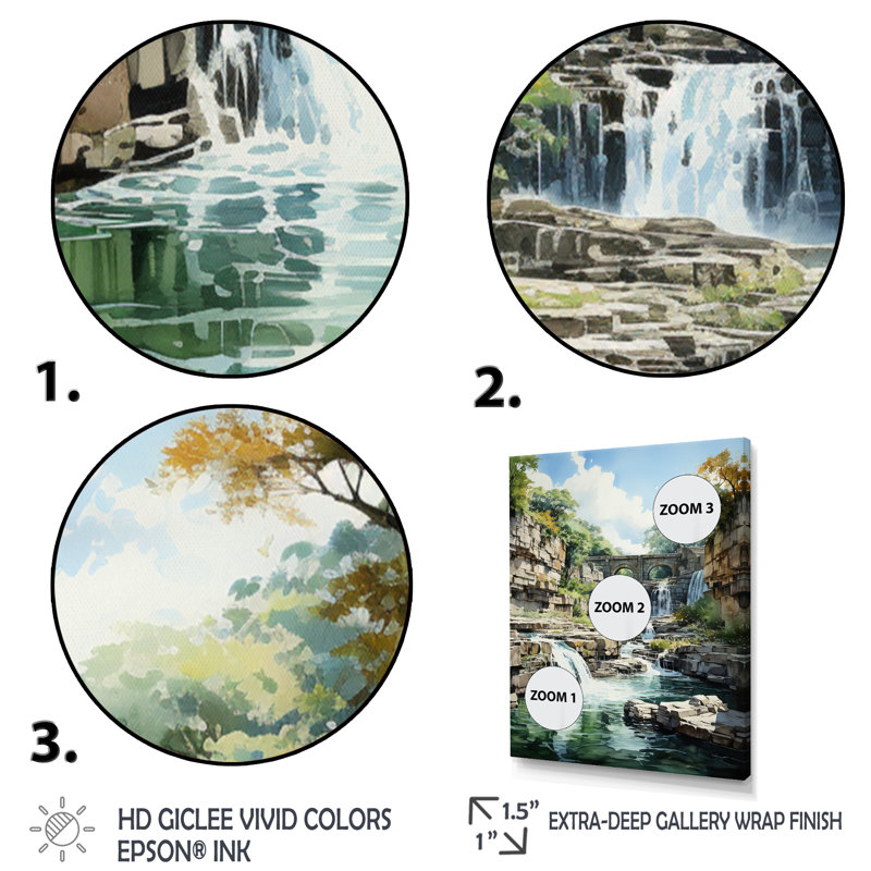 Barrage majestueux, cascade impressionniste - paysage urbain, art mural, Cadre photo noir, H 40 po x l 30 po x P 1,5 po
