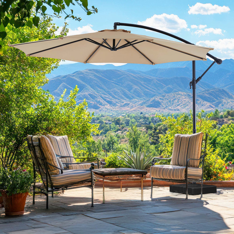 Parasol de jardin suspendu en porte-à-faux 9,8pi, Kaki