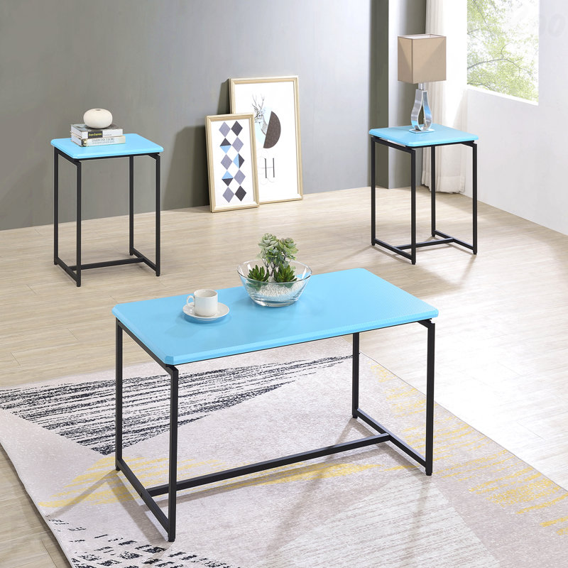 Ensemble de table basse et table de bout en fibre de carbone 3 pièces, Bleu