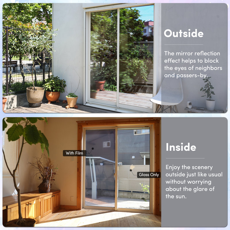 One Way Privacy with Heat Control Non-Wall Damaging Window Decal, 35.4'' H x 195'' W, Silver