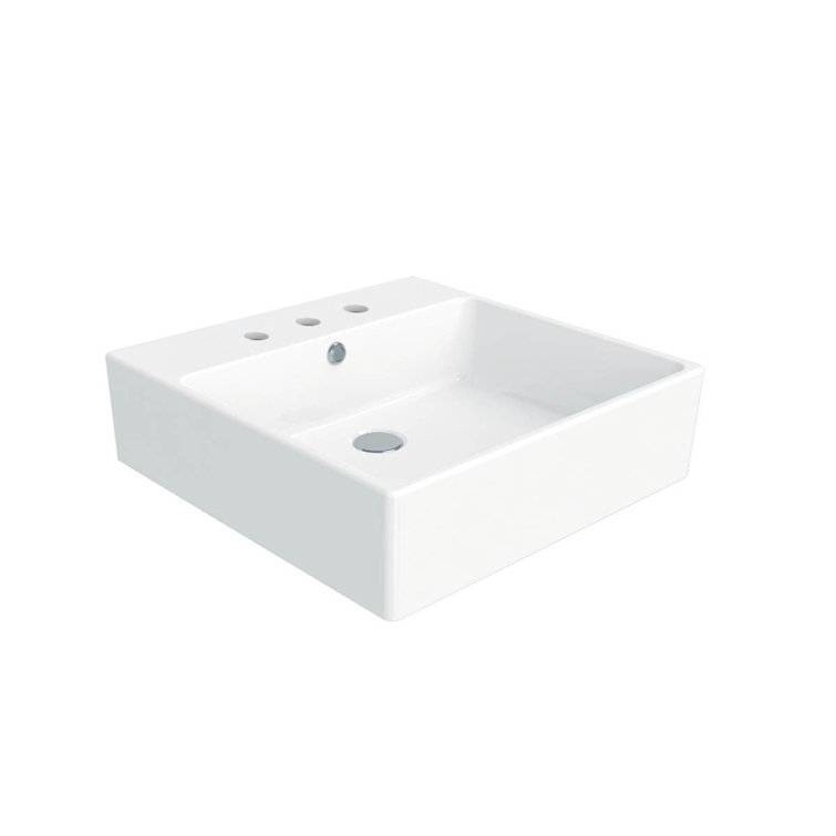 WS Bath Collections Simple 19.7'' White Ceramic Square Bathroom Sink with Overflow