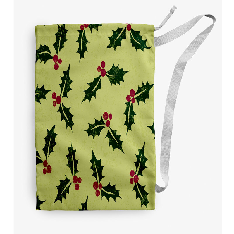Sac à linge Allover Holly Christmas, Moyen (H 36 po x l 28 po), Vert / jaune