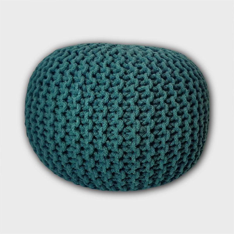 Ls Lychee Cotton Knit Pouf Ottoman , Green