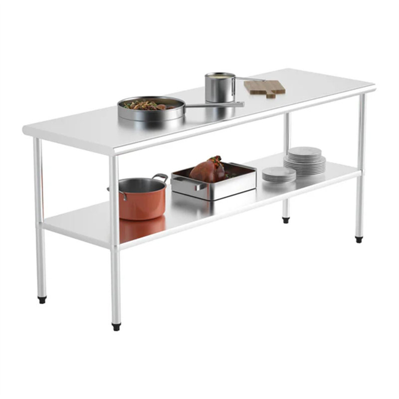 Table en acier inoxydable avec tablette inférieure, H 34 po x l 72 po x P 24 po