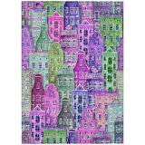 3' X 5' Green Village Houses Washable Indoor Outdoor Area Rug