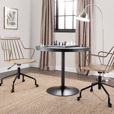 Farmhouse Adjustable Office Chair In Black Metal And Walnut Wood By Lumisource