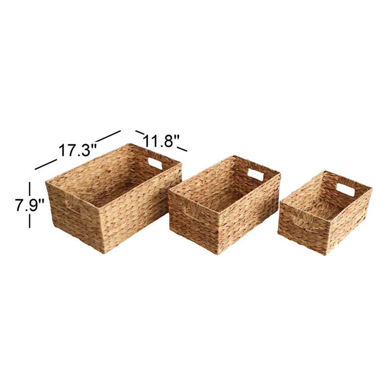 Set Of 3 Rect Water Hyacinth Basket