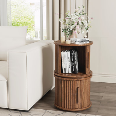 Ensemble de 2 tables basses rondes, table de chevet moderne avec rangement à porte coulissante