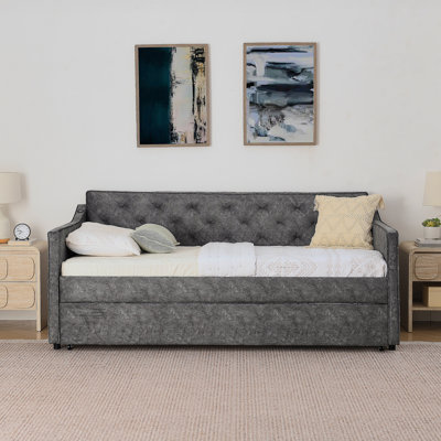 Twin Size Upholstery Daybed With Twin Size Pop-Up Trundle And USB Charging Design