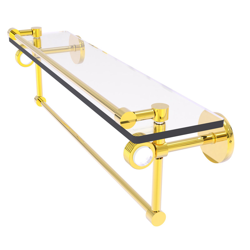 Margolis Glass Bracket Shelf with Towel Bar, 6.7" H x 22" W x 5.8" D, Polished Brass