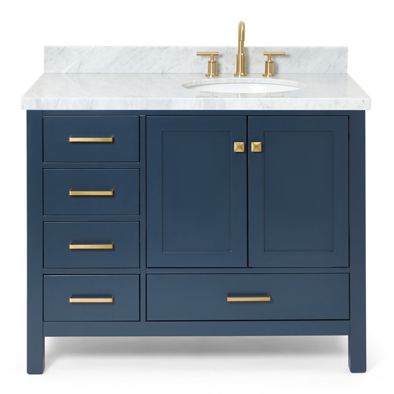 Cambridge 37'' W Single Vanity, Midnight Blue, Oval, Italian Carrara Marble