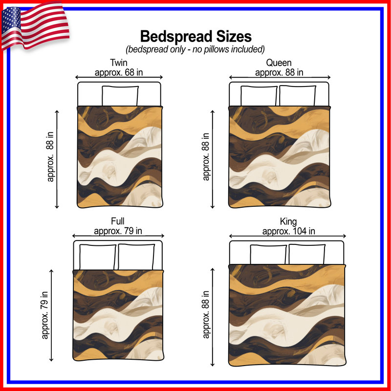 Brown Beige Waves Quilted Bedspread All Sizes, Queen