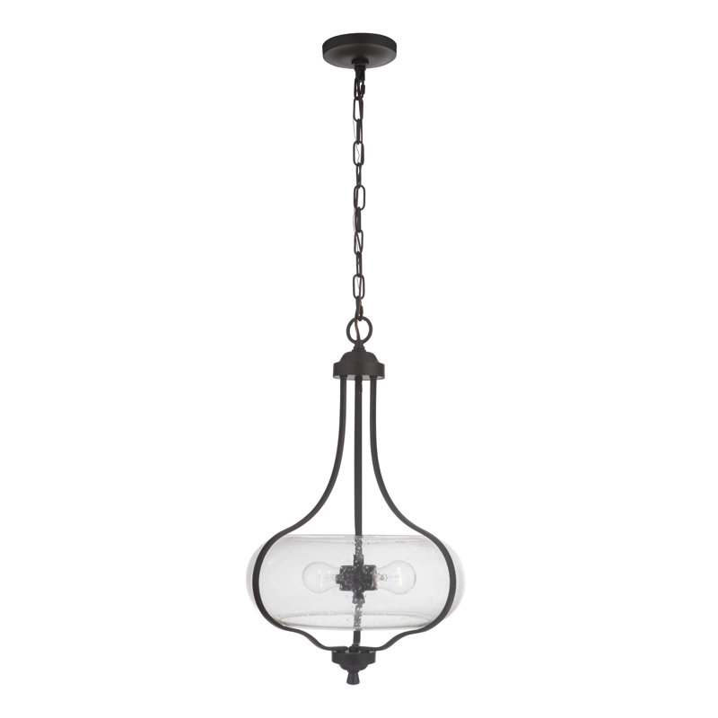 2 - Light Single Pendant, Clear Seeded, Espresso