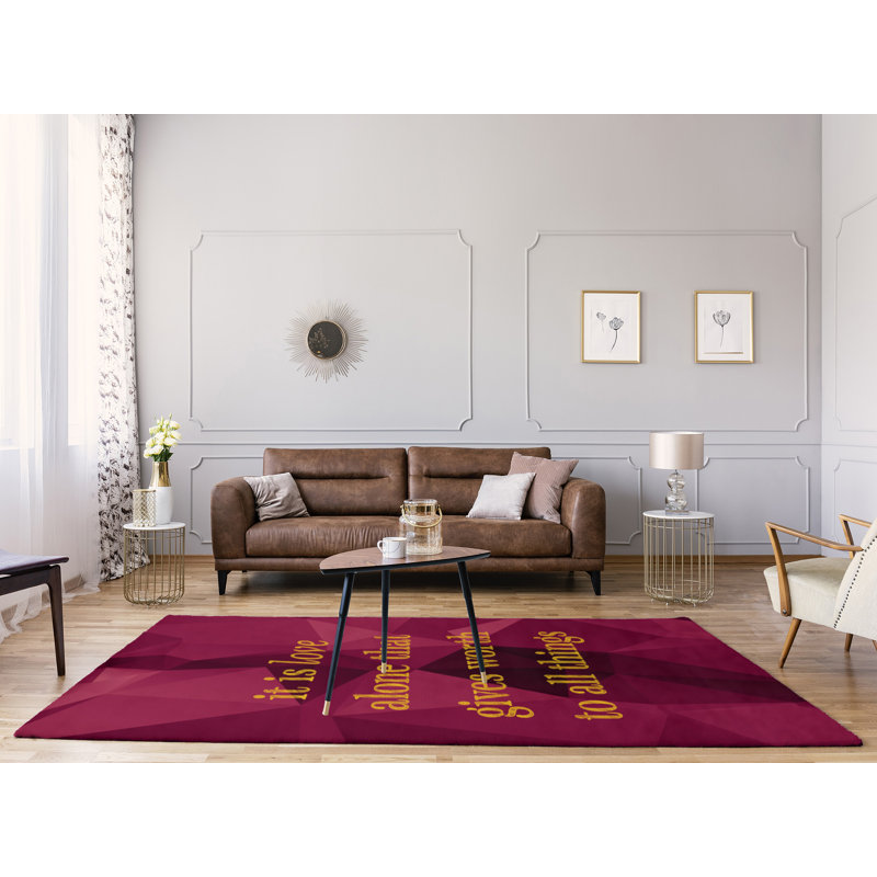 Tapis en poly-chenille avec citation inspirante en faux gemme love, Rectangle 9 pi x 12 pi