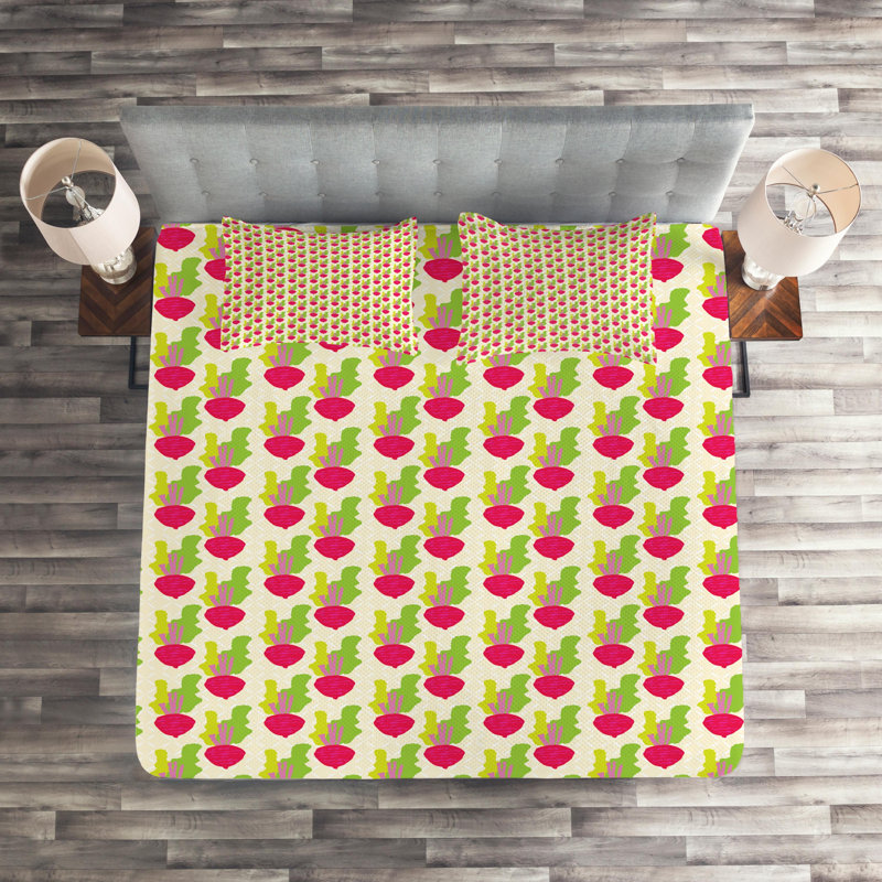 Vegetables Farmhouse / Country Geometric Shapes Coverlet, King Bedspread + 2 Shams
