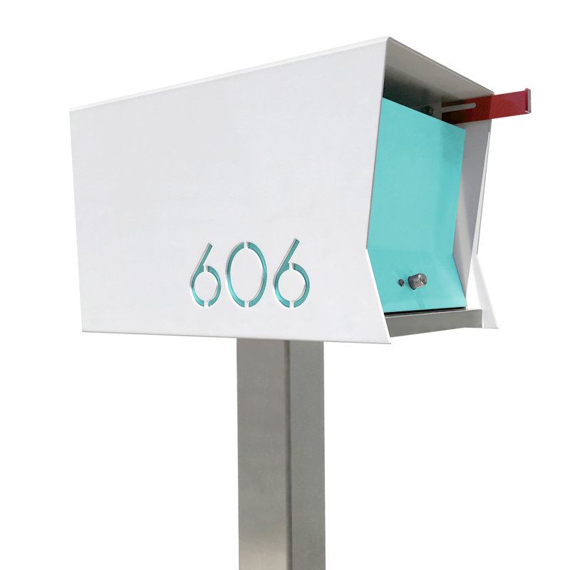 Boîte aux lettres sur poteau RetroBox, Blanc / Écume de mer, Oui