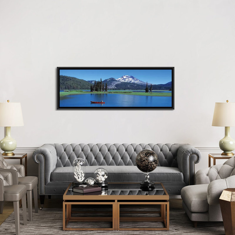 " Red Canoe Sparks Lake OR " by Panoramic Images, 20" H x 60" W x 1.5" D, Black Framed Canvas