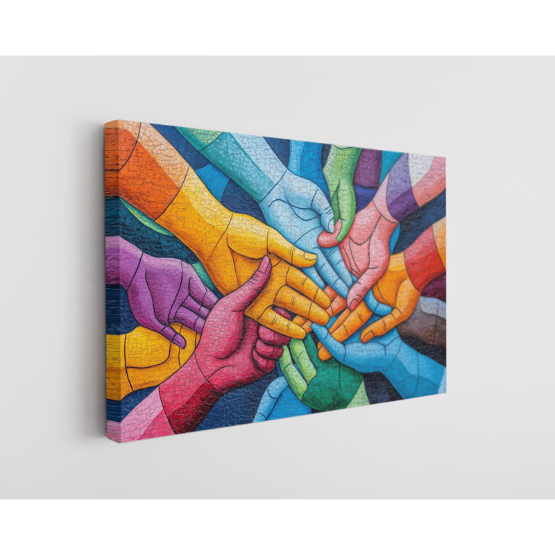 «Colorful Unity Hands», impression sur toile, connexion vibrante, décoration murale, H 20 po x l 30 po