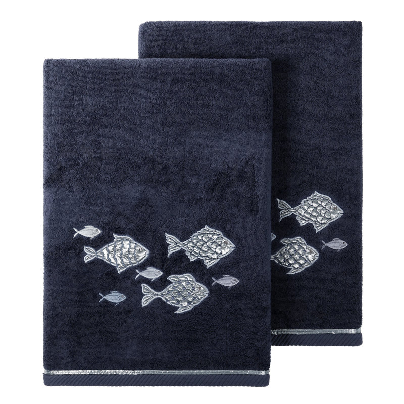 FIGI 2PC Embellished Bath Towel Set Midweight Bath Towel, White