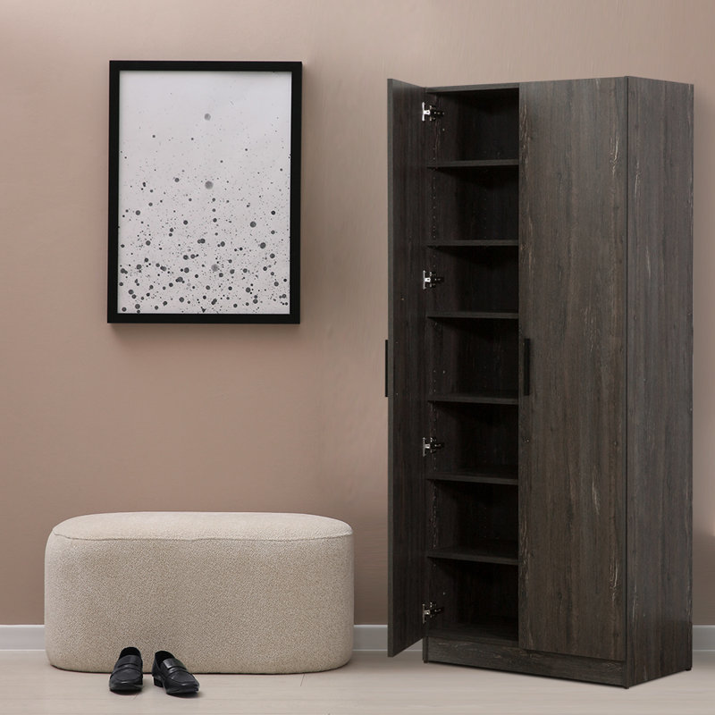 Farmhouse Shoe Cabinet with Six Shelves , Rustic Gray
